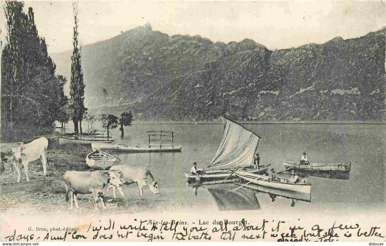 73 - Aix Les Bains - Lac Du Bourget - Animée - Vaches - CPA - Oblitération Ronde De 1908 - Voir Scans Recto-Verso - Aix Les Bains