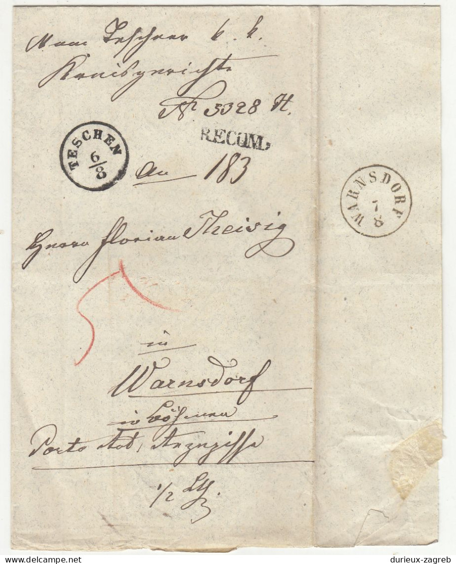 Ex Offo Letter Cover Posted 1867 Teschen To Warnsdorf B240510 - ...-1918 Voorfilatelie