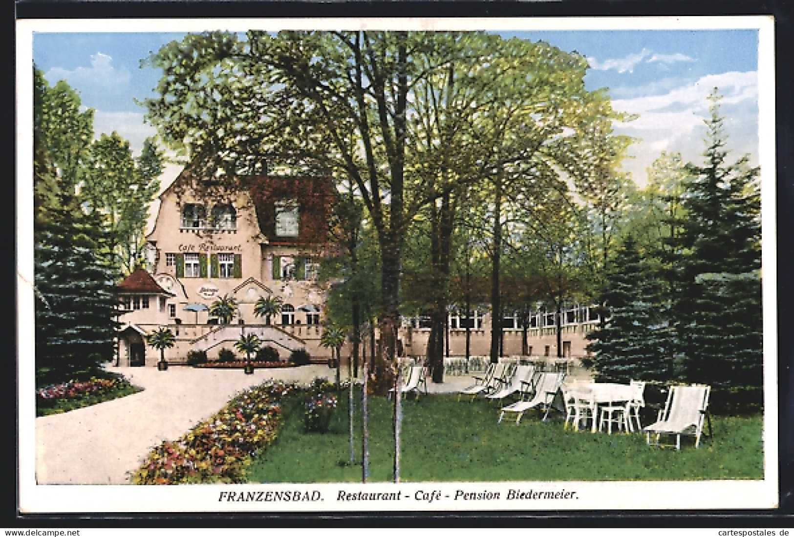 AK Franzensbad, Restaurant-Café-Pension Biedermeier Mit Gartenpartie  - Tchéquie