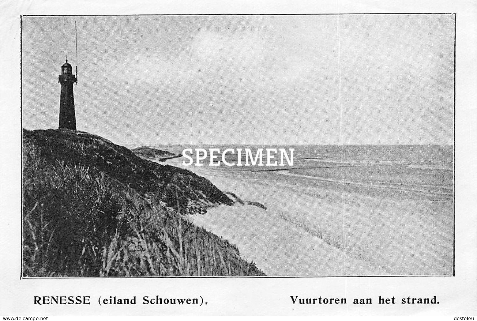 Prent - Vuurtoren Aan Het Strand - Renesse  - 8.5x12.5 Cm - Renesse