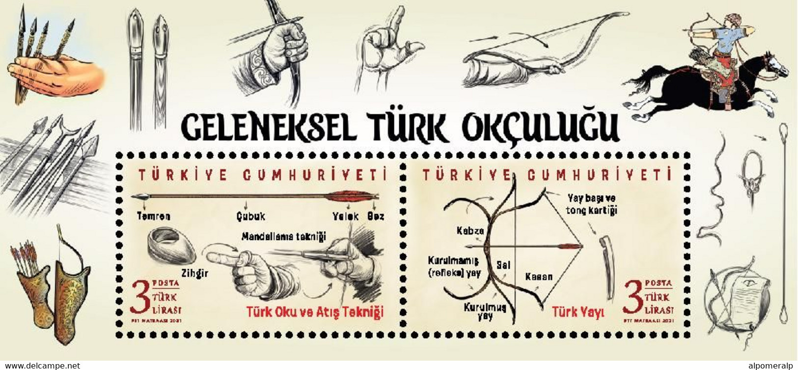 Türkiye 2021 Mi 4640-4641 MNH Traditional Turkish Archery | Turkish Arrow & Bow [Block 211] - Blocchi & Foglietti