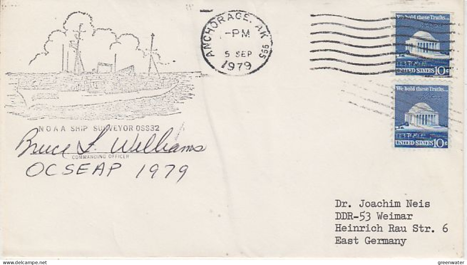 USA Noaa Ship Surveyor Singature Commanding Officer Ca Anchorage 5 SEP 1979 (59848) - Navires & Brise-glace