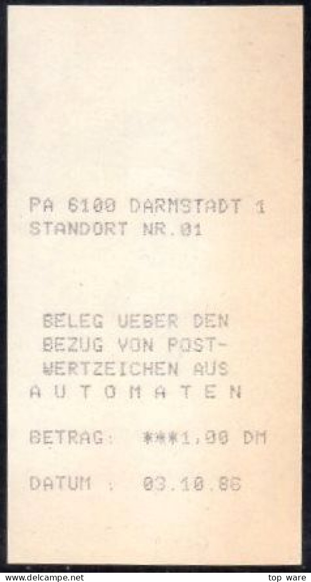 Deutschland Bund ATM 1.1 Hu ZT III Ziffern-Mischtype ATM 100Pf ** Mit Zähl-Nr. + Quittung 03.10.86 Darmstadt 1 - Machine Labels [ATM]