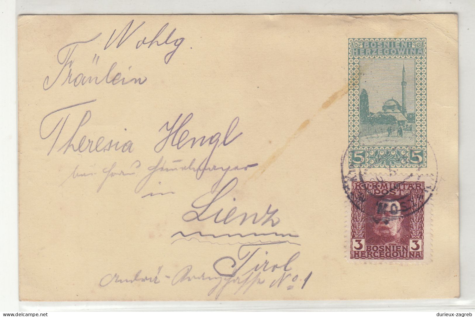 Austria K.u.k. Occupation Of Bosnia Postal Stationery Postcard Posted 1916? Mostar To Lienz - Uprated  B240510 - Bosnie-Herzegovine