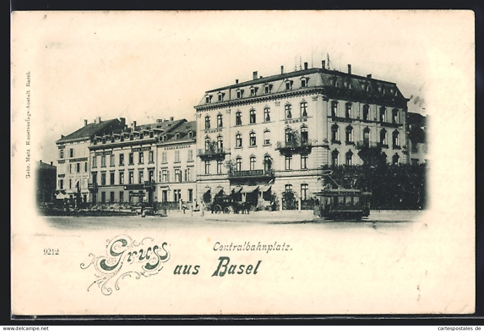 AK Basel, Centralbahnplatz, Hotel Euler Und Jura Hotel Mit Passierender Strassenbahn  - Basel