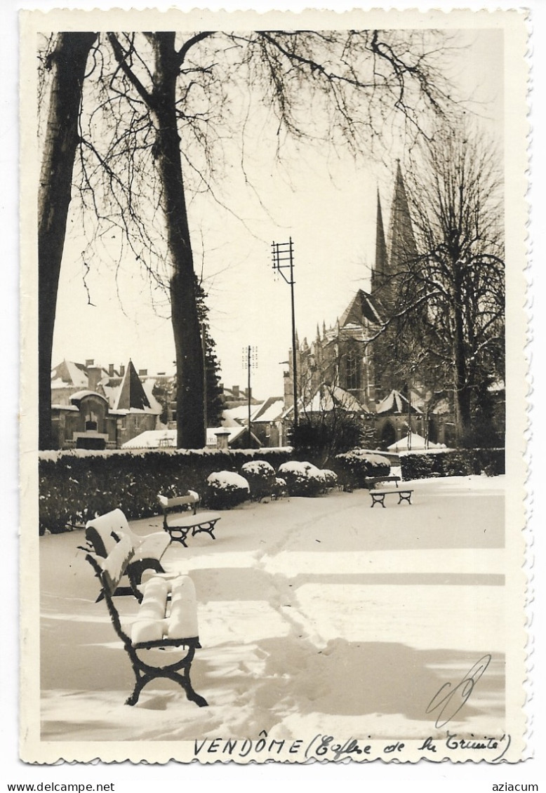 VENDOME - Carte Voeux Double - Eglise Trinité , Square Sous La Neige - Vendome