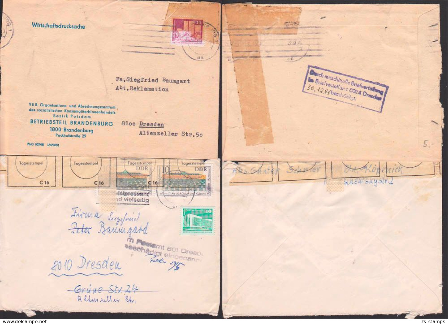 Dresden Zwei Bfe Beschädigte Sendungen Bearbeitungsstempel - Storia Postale