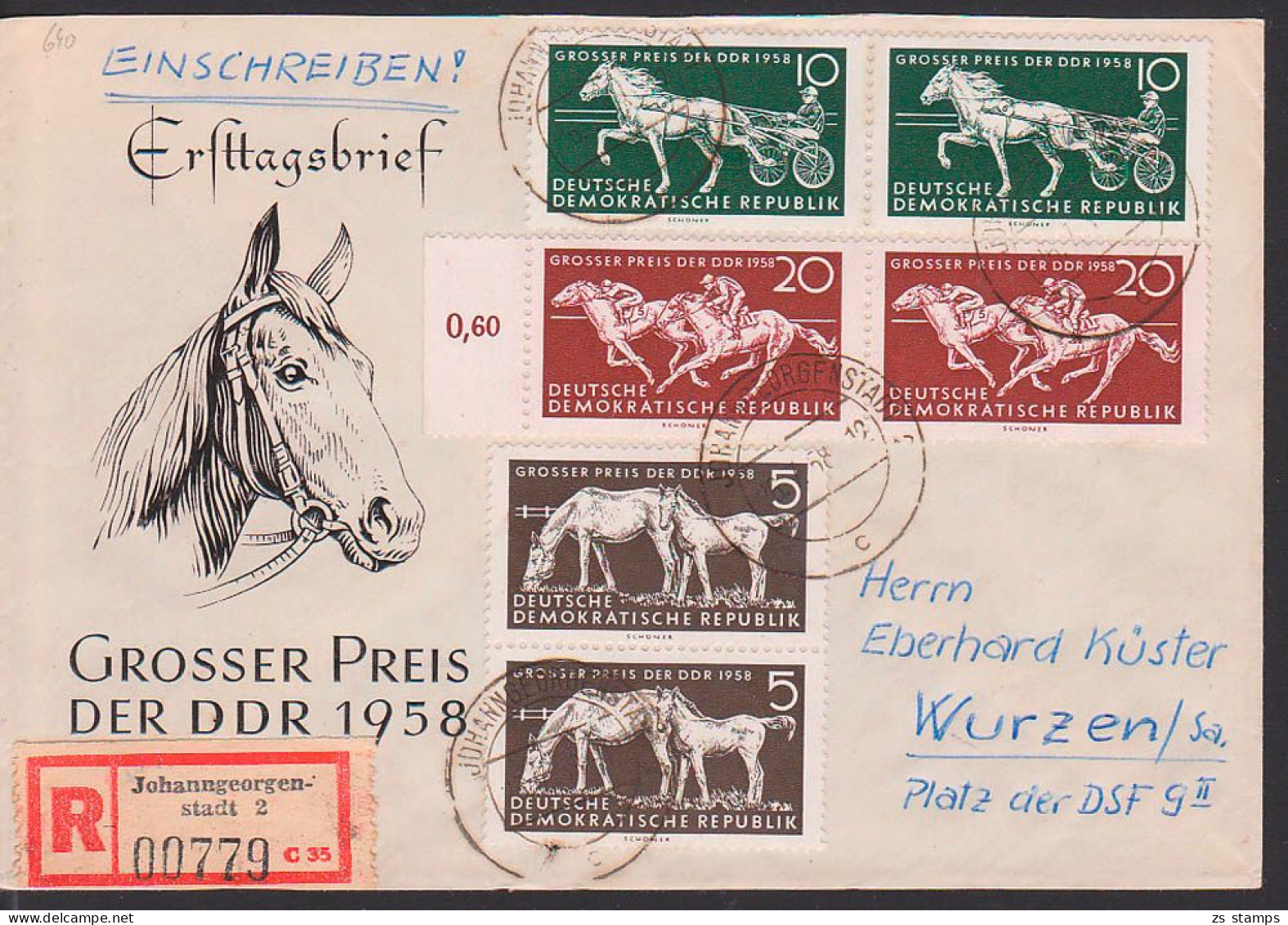 Johann-Georgenstadt R-Bf, 2 Kpl. Sätzen Pferderennen Große Preis Der DDR, 2. Gewichtsstufe, DDR 640/42(2) - Brieven En Documenten