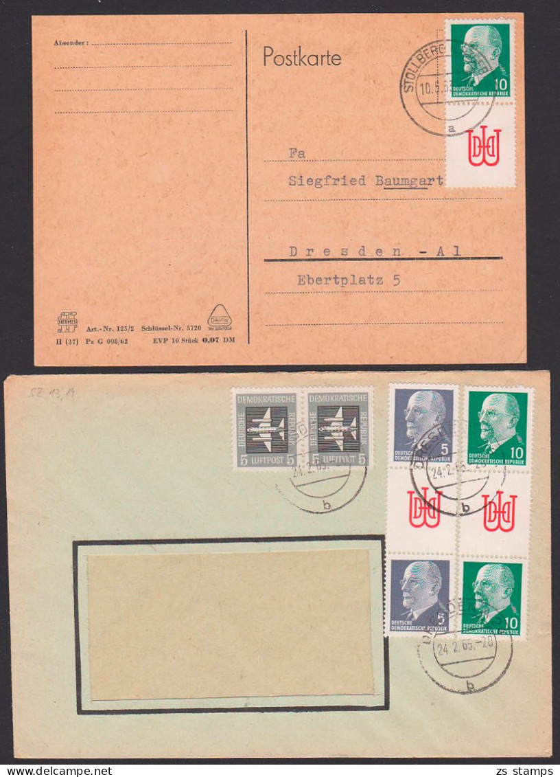 Walter Ulbricht Zusammendrucke Mit Zwischenfeld DWD, Zwei Belege - Lettres & Documents