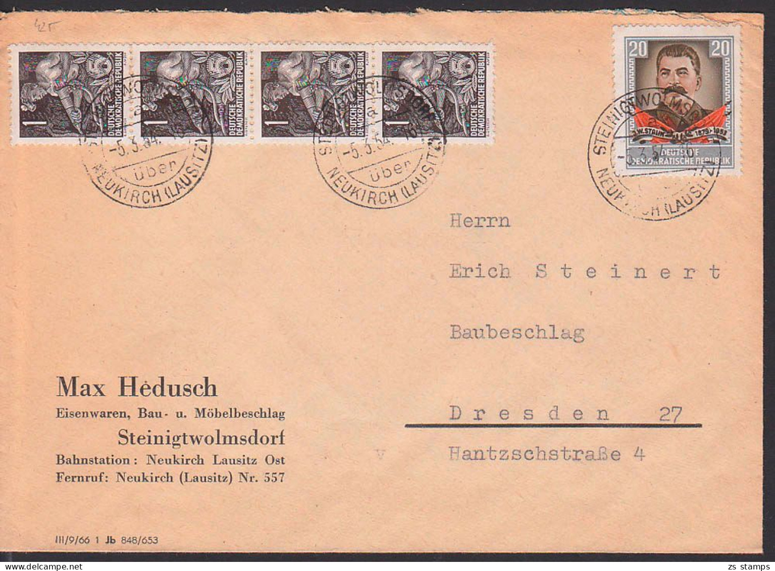 Steinigtwolmsdorf über Neukirch (Lausitz) 20 Pfg. Stalin Mit Zusatzfrank, Potogenau DDR 425 - Lettres & Documents