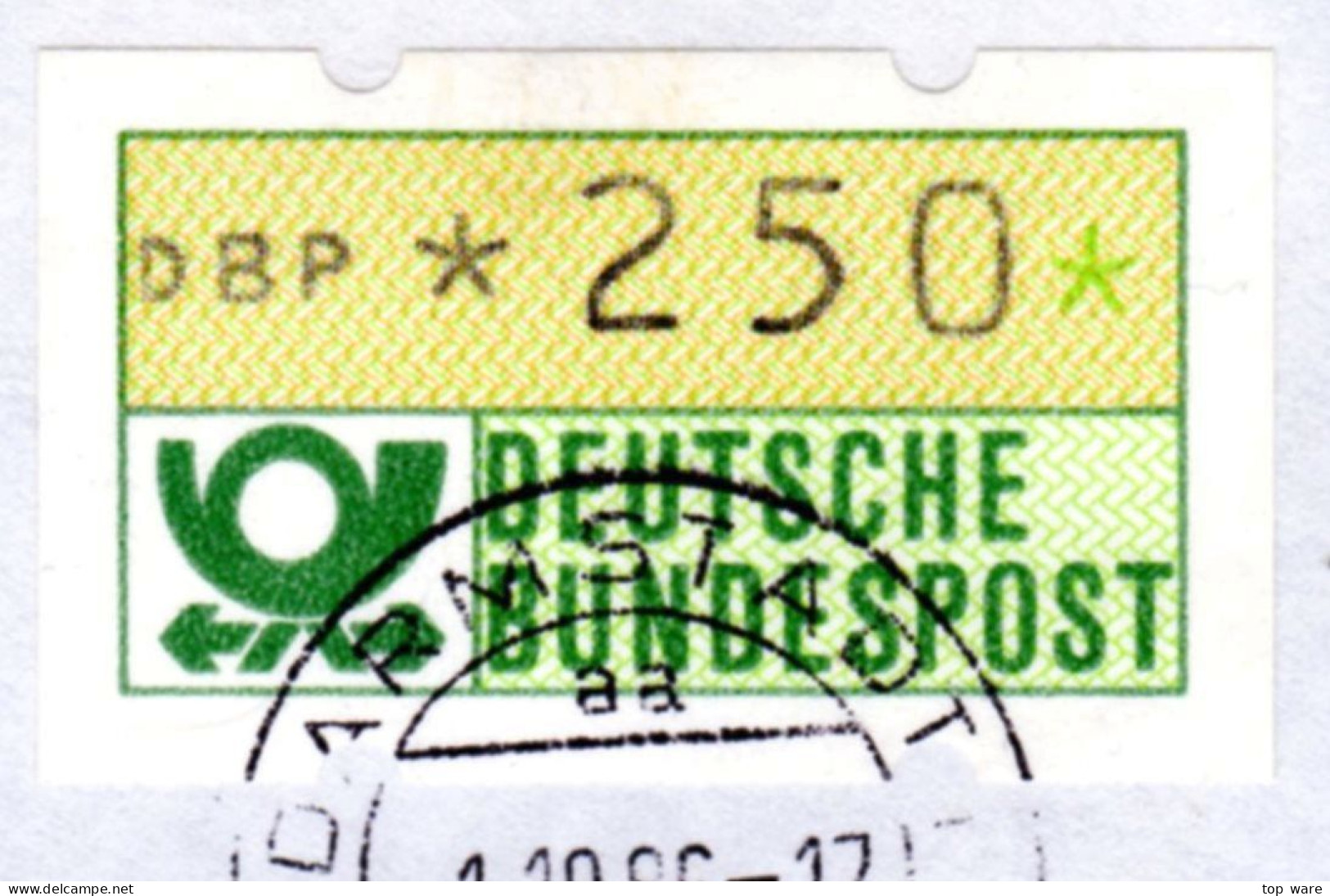 Deutschland Bund ATM 1.1 Hu ZT III Ziffern-Mischtype NN-Brief EF 250Pf . + Quittung 1.10.86 Darmstadt 1 - Machine Labels [ATM]