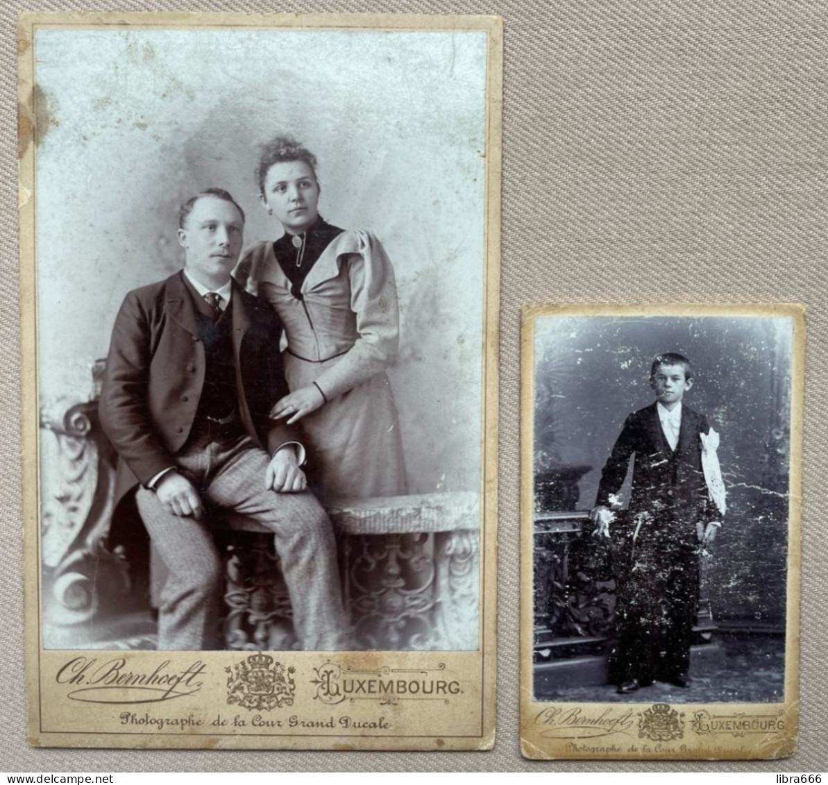 (2 X) Oude Foto Op Karton - Photo-carte De Visite CDV - CH. BERNHOEFT, Luxembourg -  17 X 11 & 10,5 X 6,5 Cm - Anonyme Personen