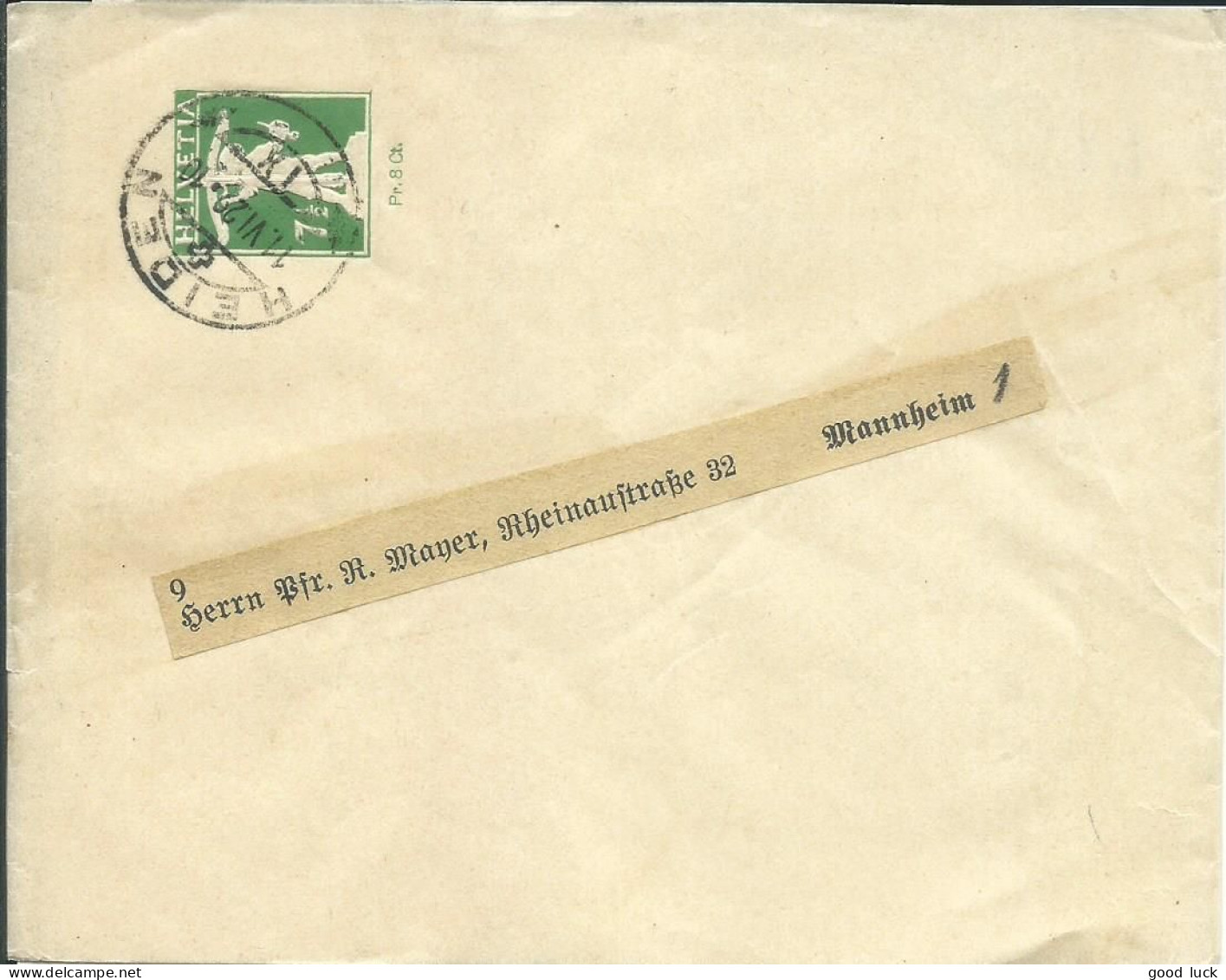 SUISSE BANDE JOURNAL 7,50c HEIDEN POUR MANNHEIM ( ALLEMAGNE ) DE 1929 LETTRE COVER - Enteros Postales