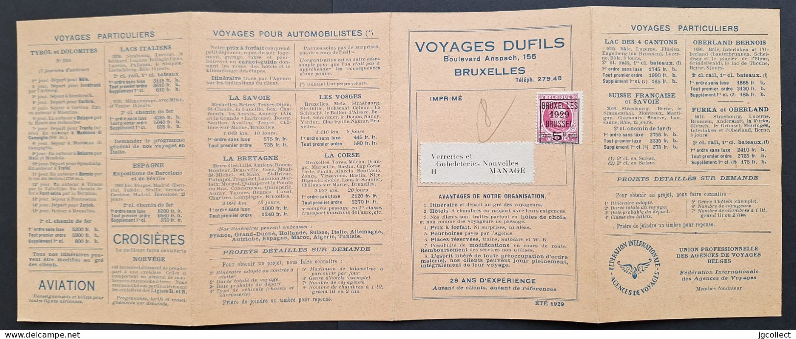 Typo [273] (BRUXELLES 1929 BRUSSEL) - Voyages DUFILS - Typo Precancels 1922-31 (Houyoux)