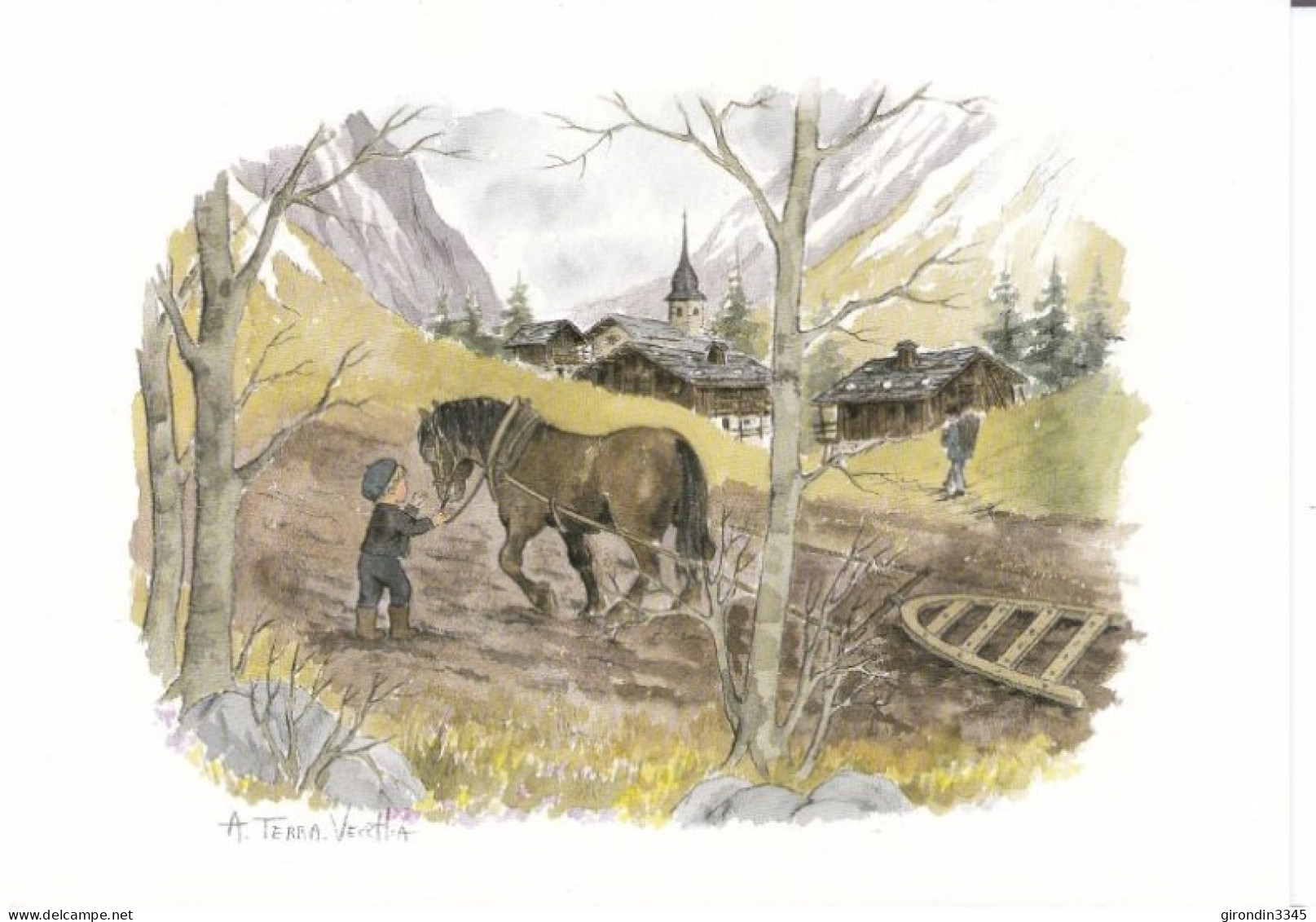 La Vie En Montagne Reproduction  Aquarelle A. TERRA VECCHIA - Autres & Non Classés