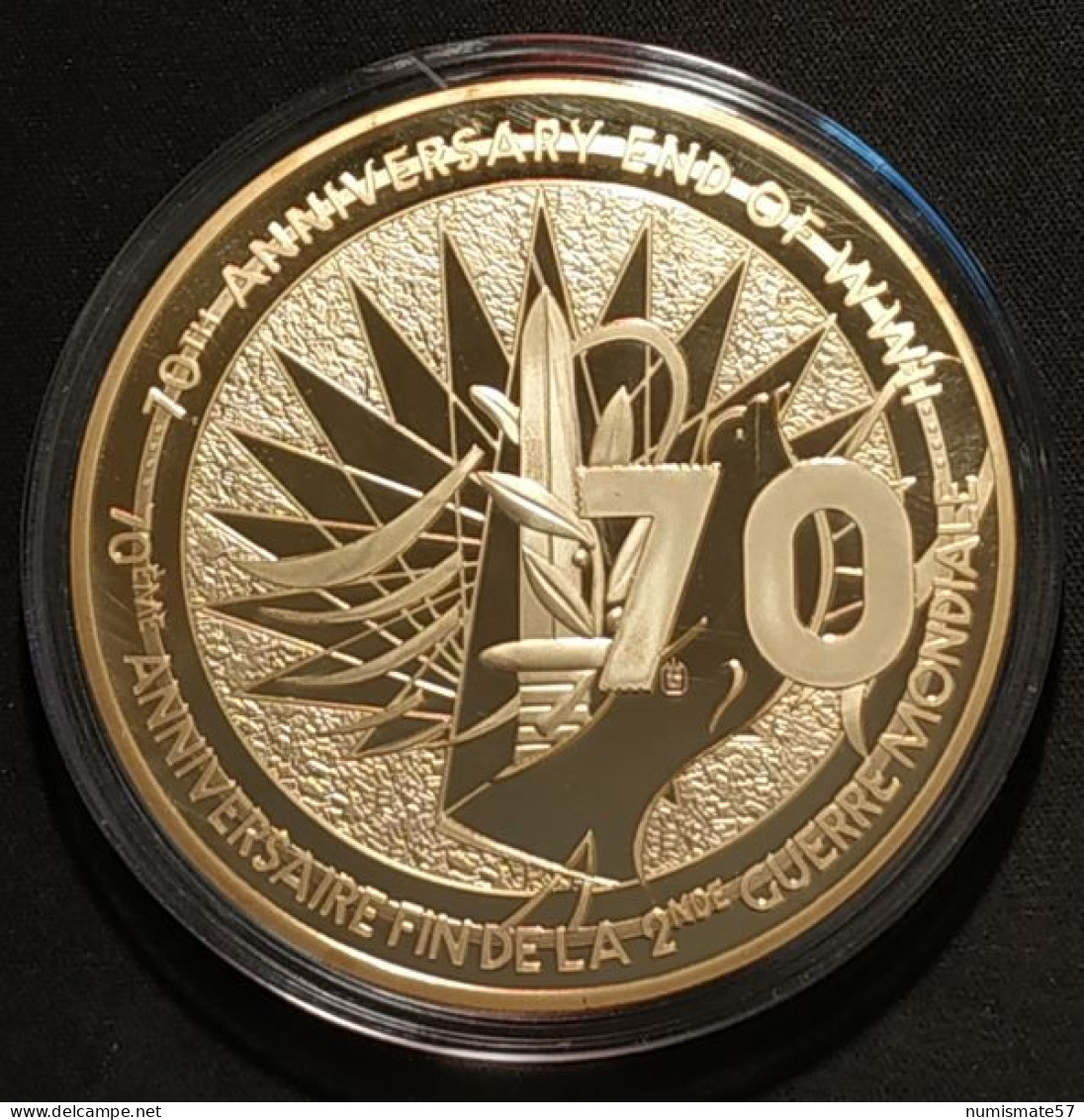 Médaille General De Gaulle - 70éme Anniversaire De La Libération - Cuivre Plaqué Or (dorée à L'or Fin) - WWII - France