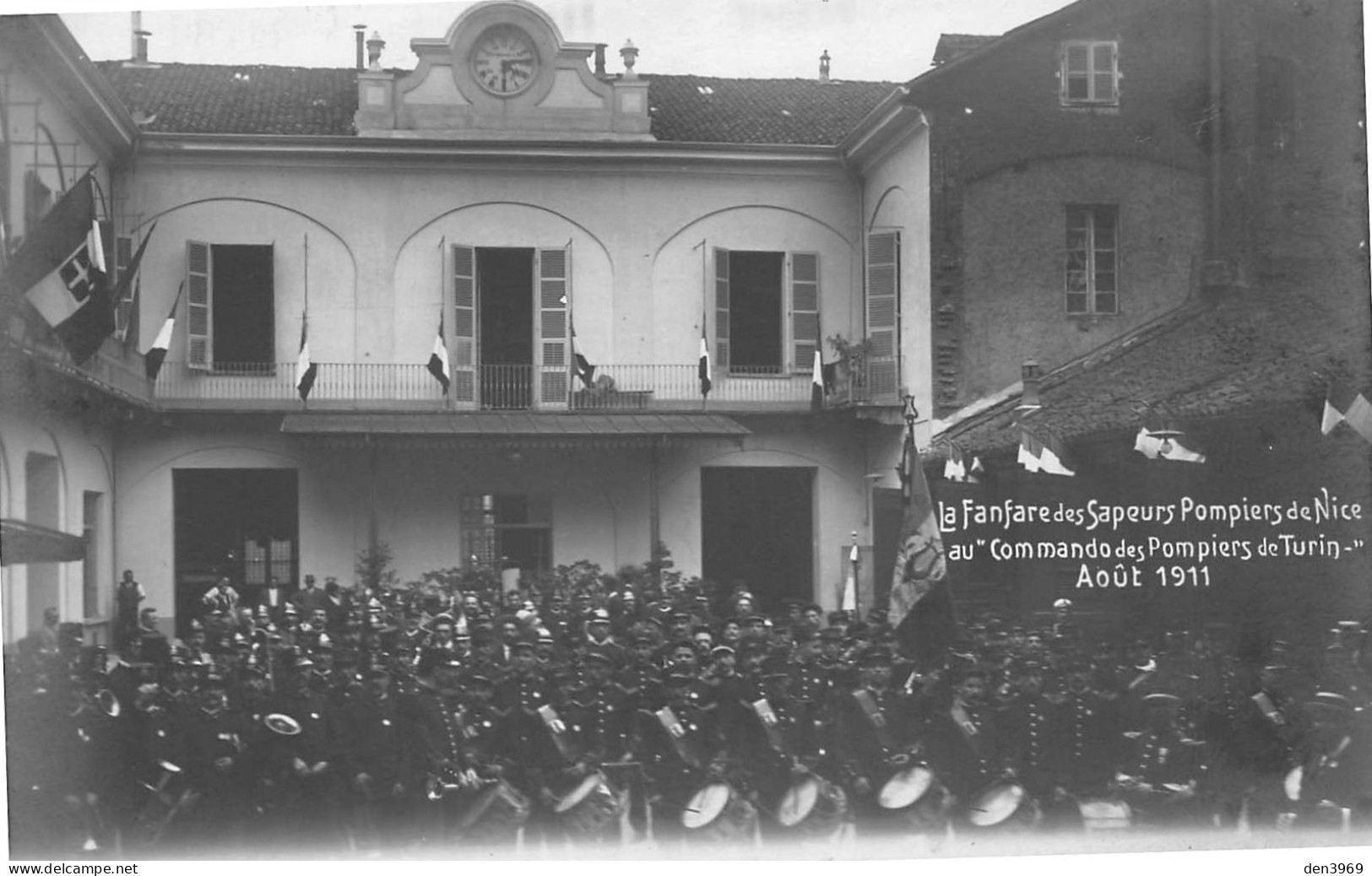 NICE (Alpes-Maritimes) - La Fanfare Des Sapeurs-Pompiers Au Commando Des Pompiers De Turin, Août 1911 - Carte-Photo - Sonstige & Ohne Zuordnung