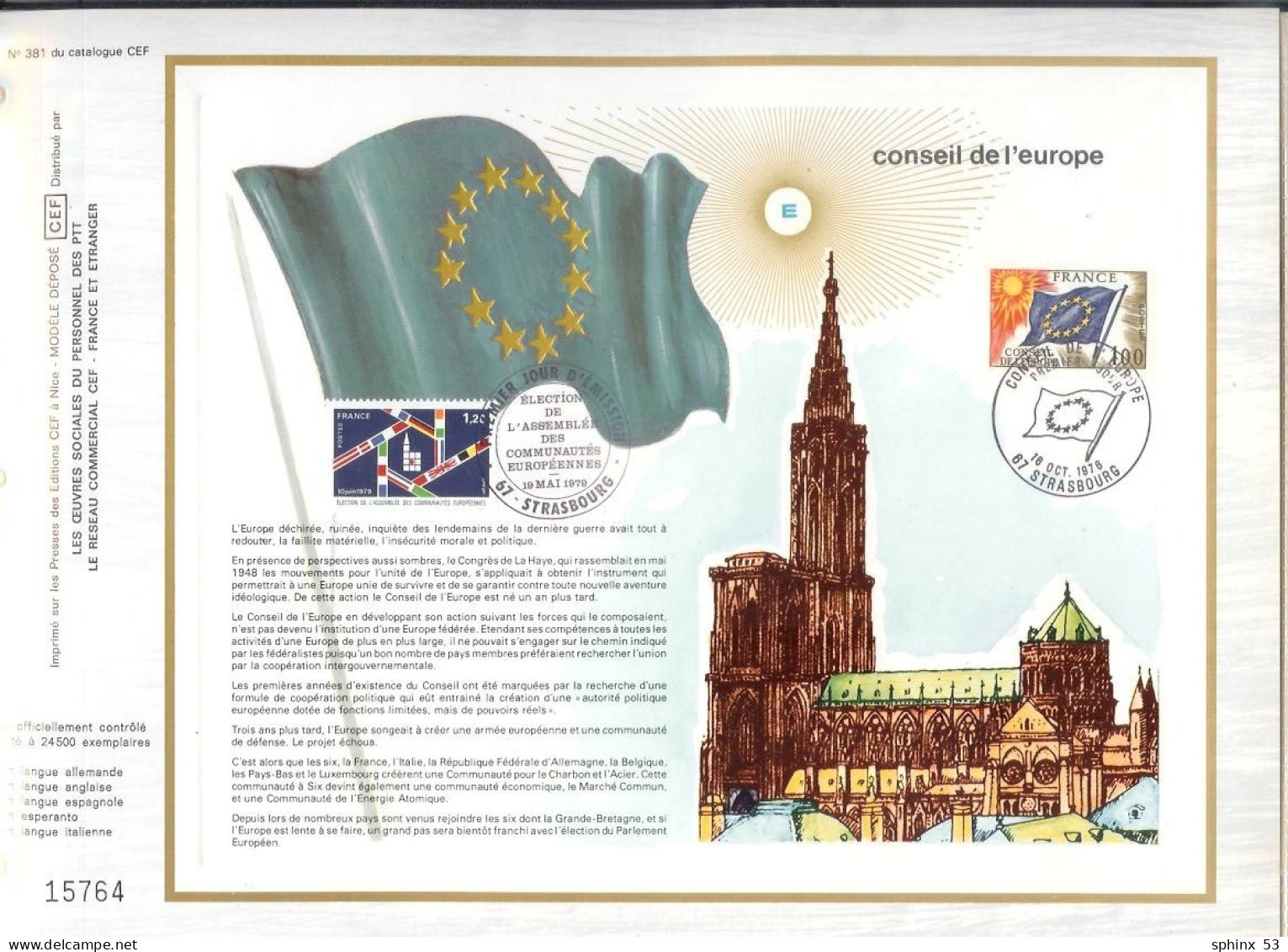 Feuillet CEF Conseil Europe 2 Oblis 1976 Et 1979 - Storia Postale