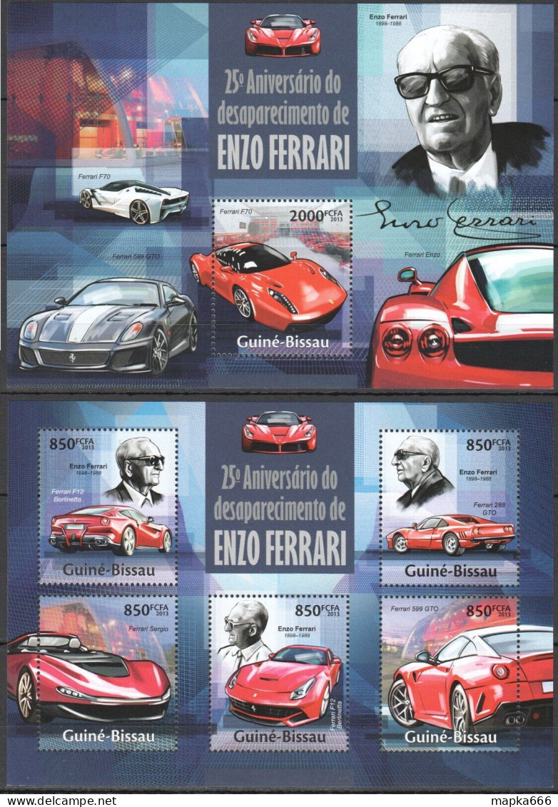 St1235 2013 Guinea-Bissau Transport Cars 25Th Anniversary Enzo Ferrari Kb+Bl Mnh - Voitures