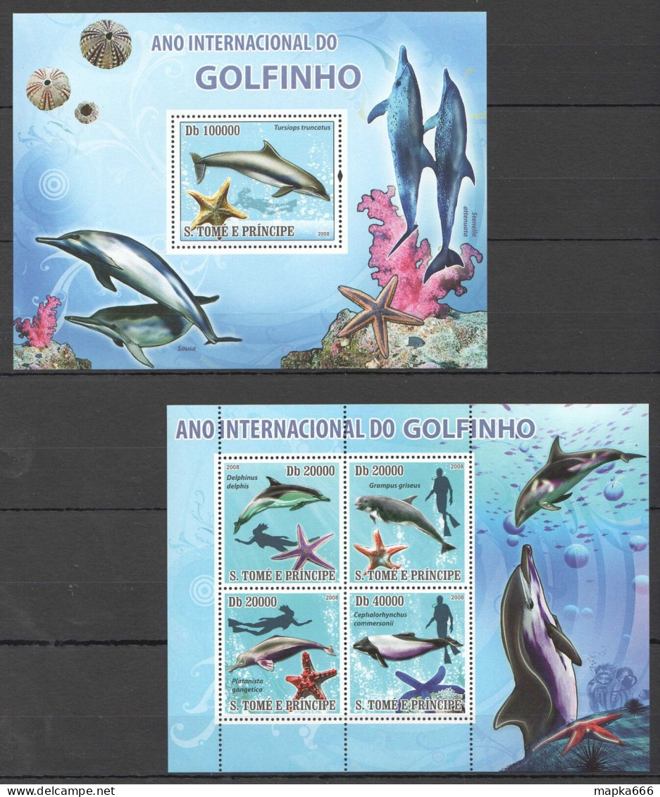 O0224 2008 S. Tome & Principe Fish & Marine Life Year Of Dolphins 1Kb+1Bl Mnh - Vie Marine