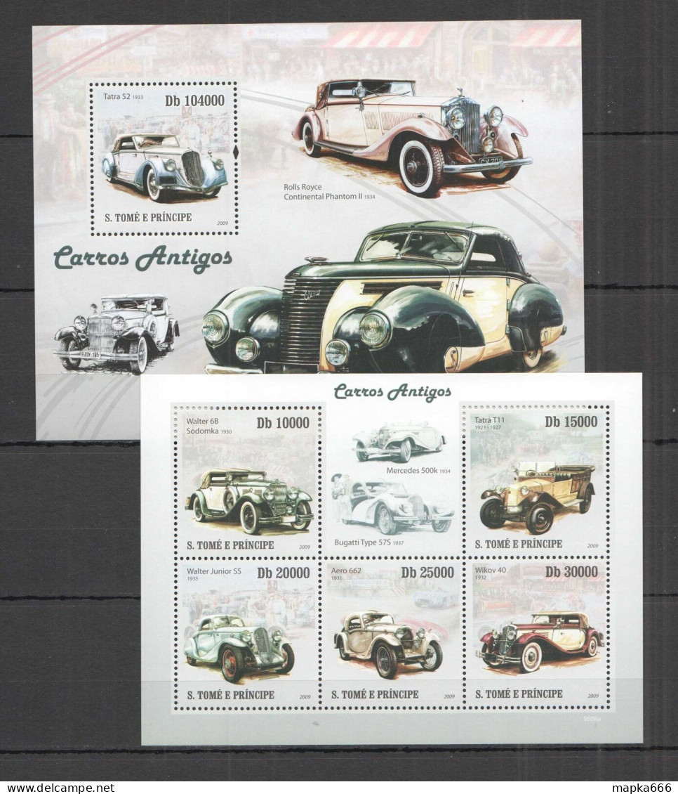 O0218 2009 S. Tome & Principe Antique Cars Historical Mercedes Kb+Bl Mnh - Voitures