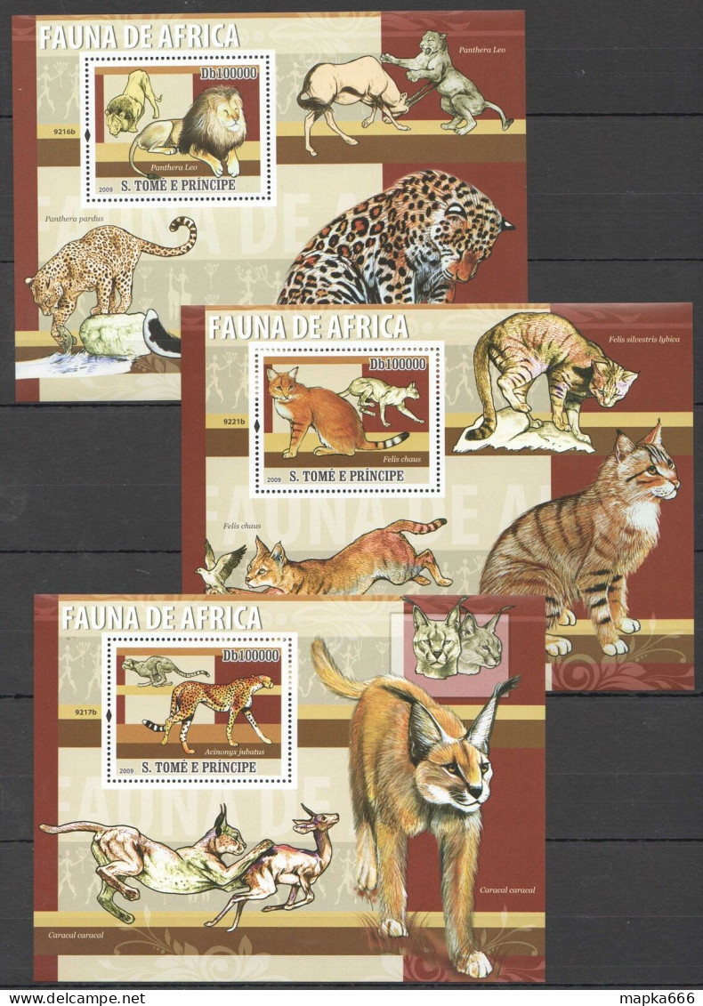 O0213 2009 Sao Tome & Principe Fauna Africa Animals Wild Cats 3Bl Mnh - Altri & Non Classificati