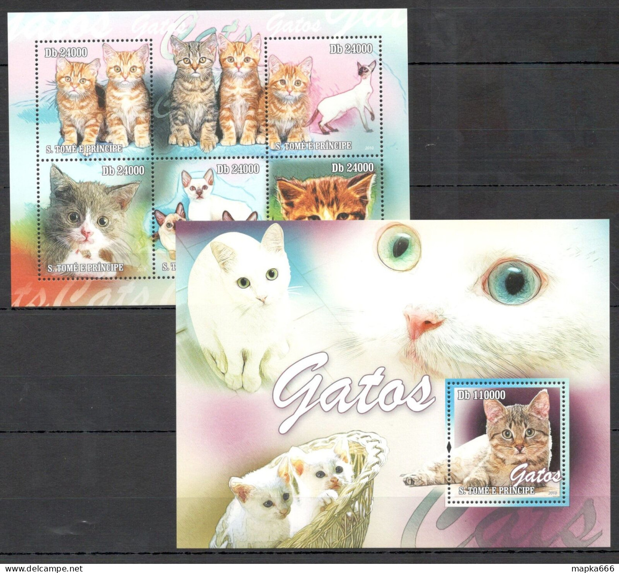 O0207 2010 S. Tome & Principe Cats Fauna Pets Bl+Kb Mnh - Domestic Cats