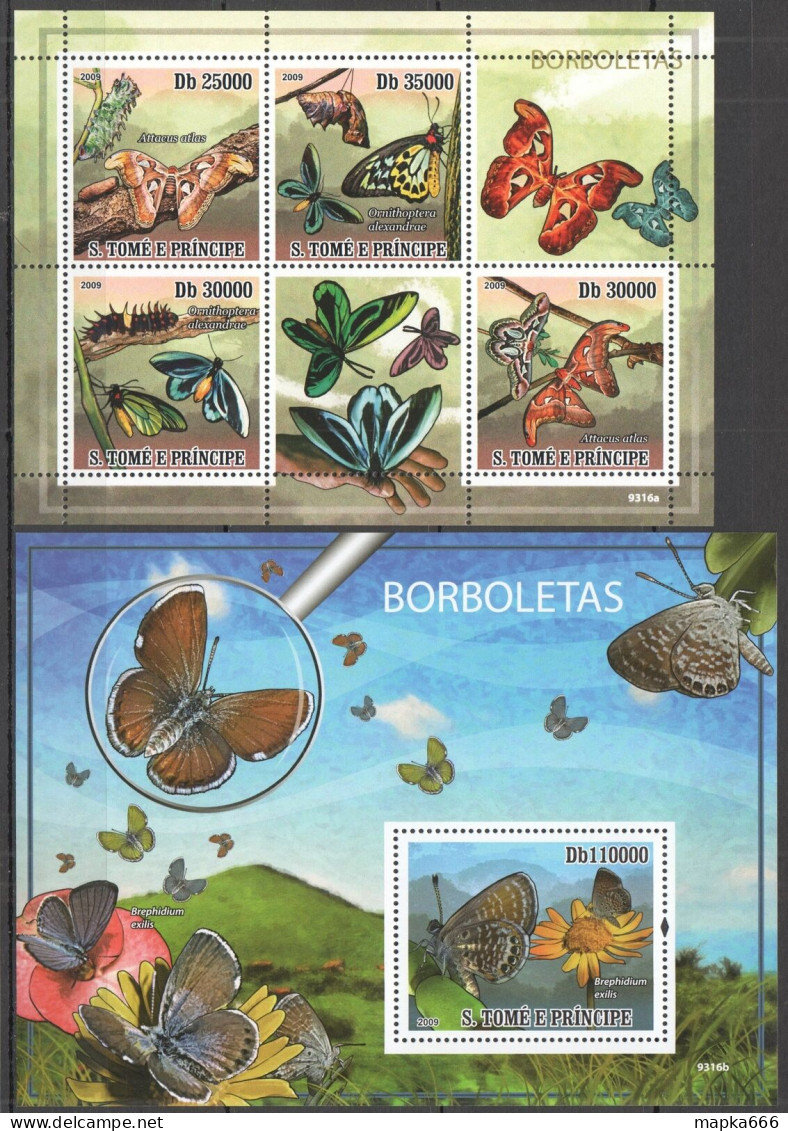 O0197 2009 S. Tome & Principe Borboletas Butterflies Insects 1Kb+1Bl Mnh - Schmetterlinge