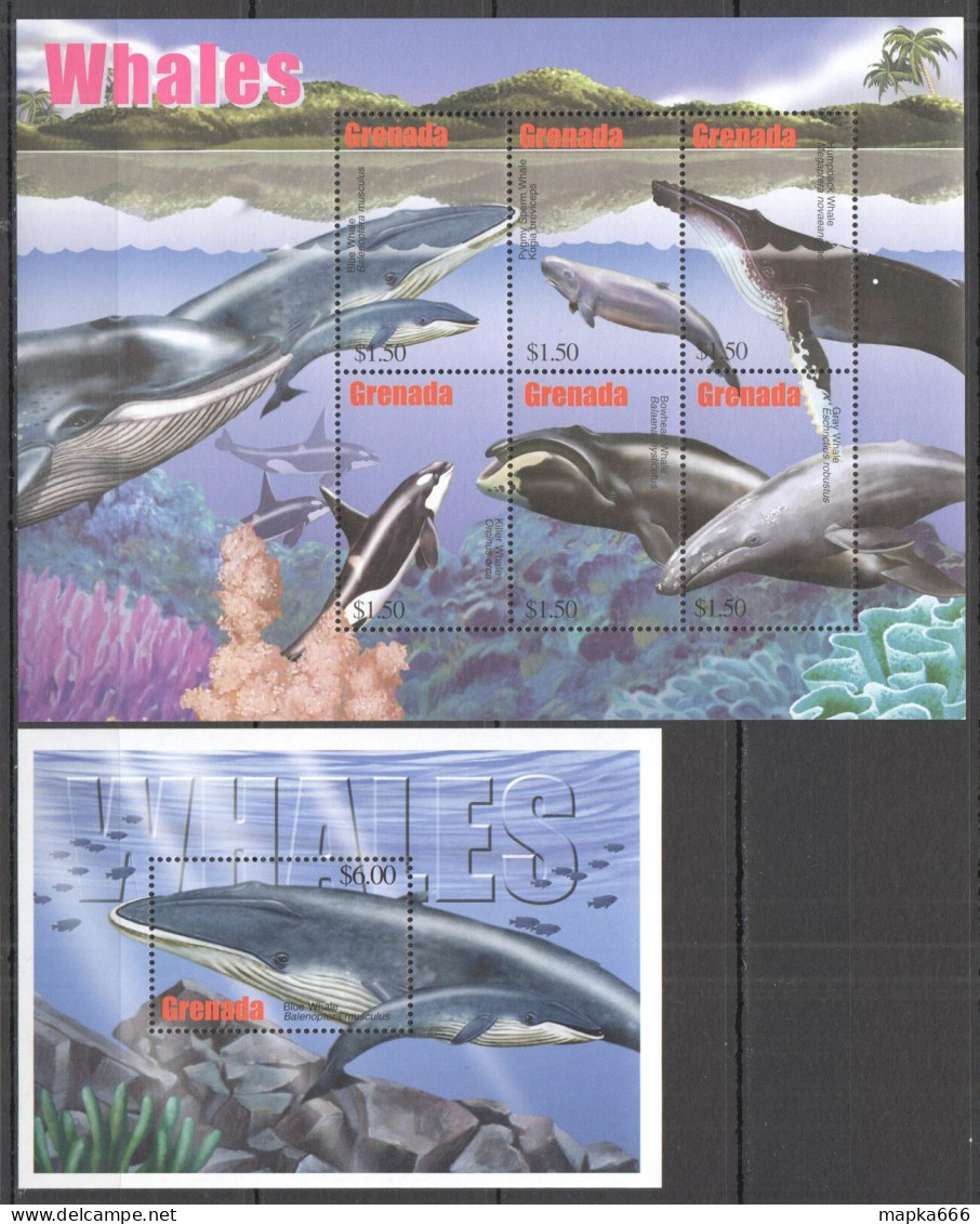 Ft225 2005 Grenada Whales Marine Life Fauna #5085-90+Bl687 Mnh - Vie Marine