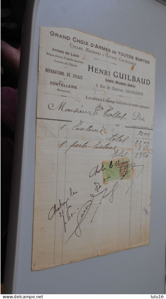 CHATEAUDUN HENRI GUILBAUD ARMURIER MECANICIEN COUTELIER  ..... - 1900 – 1949