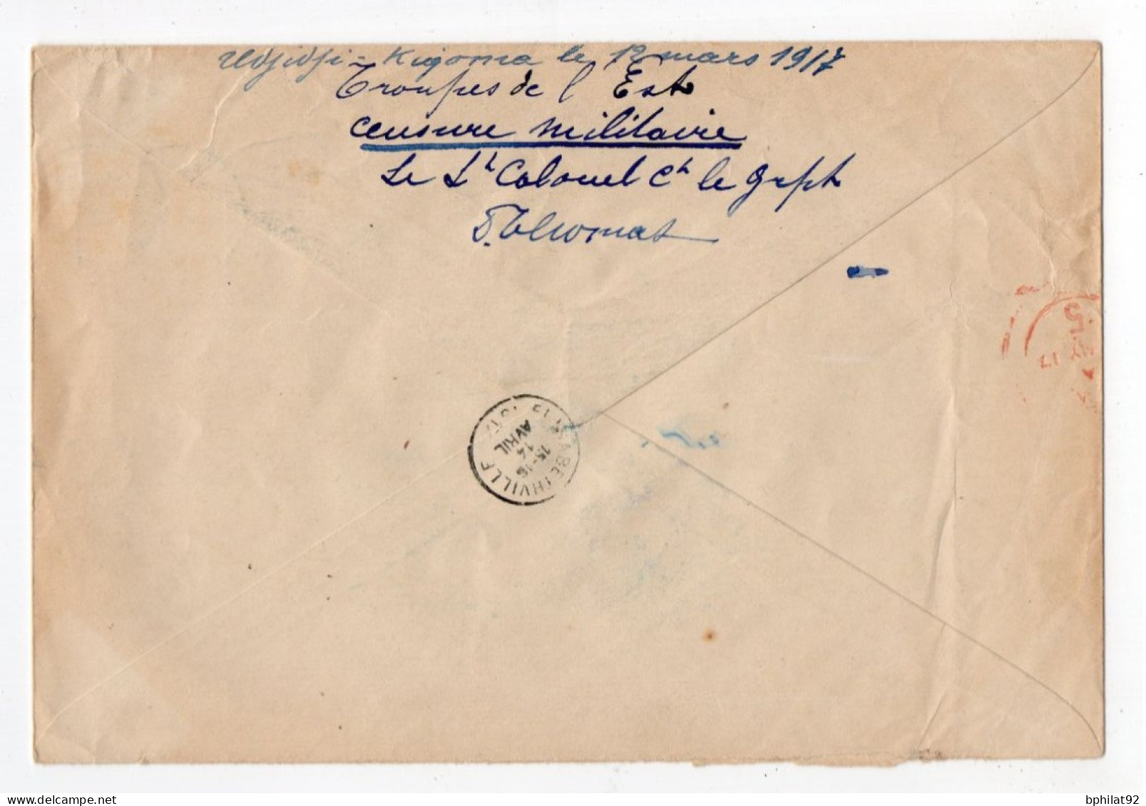 !!! CONGO BELGE, LETTRE AVEC ETIQUETTE DE RECOMMANDATION MILITAIRE DE KIGOMA DE 1917 POUR L'ANGLETERRE - Covers & Documents