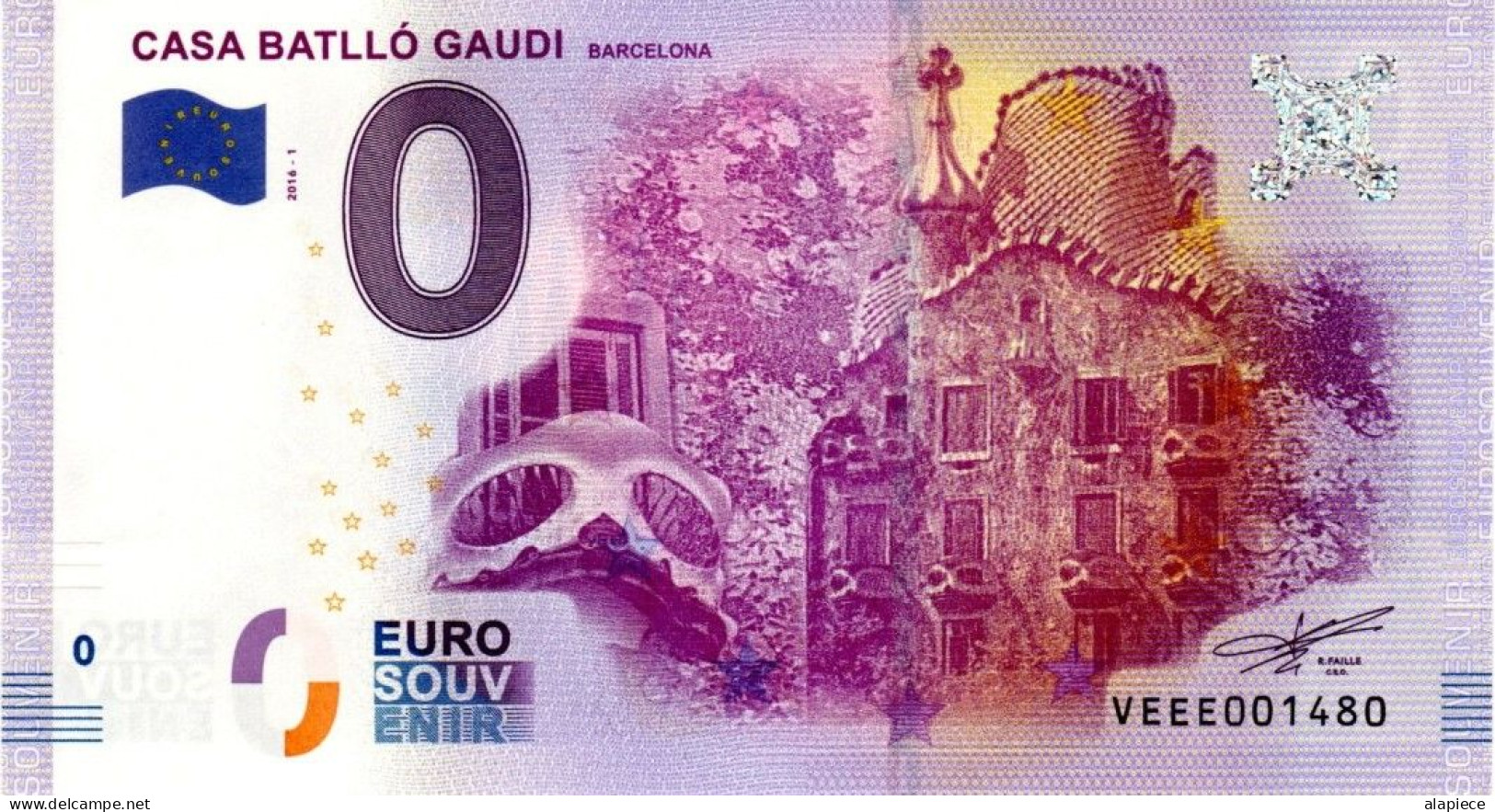 Billet Touristique - 0 Euro - Espagne - Casa Batllo Gaudi - (2016-1) - Essais Privés / Non-officiels