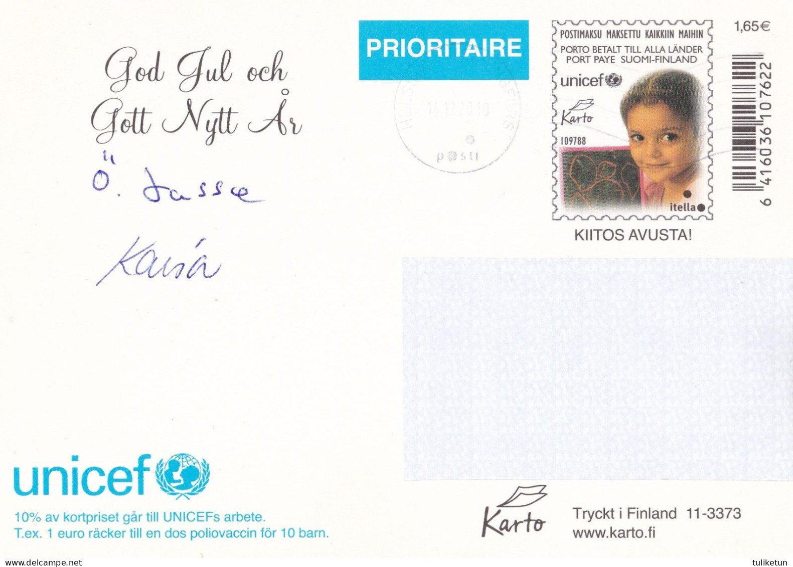 Postal Stationery - Families Looking At The Christmas Tree - Unicef 2010 - Suomi Finland - Postage Paid - Entiers Postaux