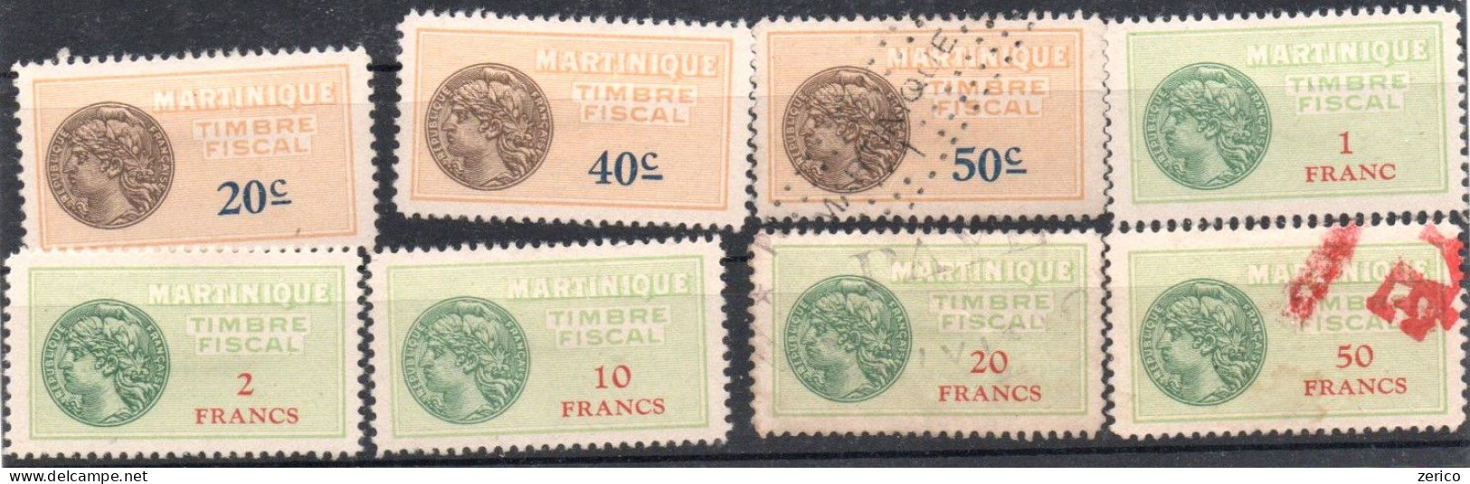 MARTINIQUE Timbres Fiscaux N° 104, 105, 106, 108, 109, 111, 112, 113 Cat. BDV Emission Locale De 1945 Fiscal - Portomarken