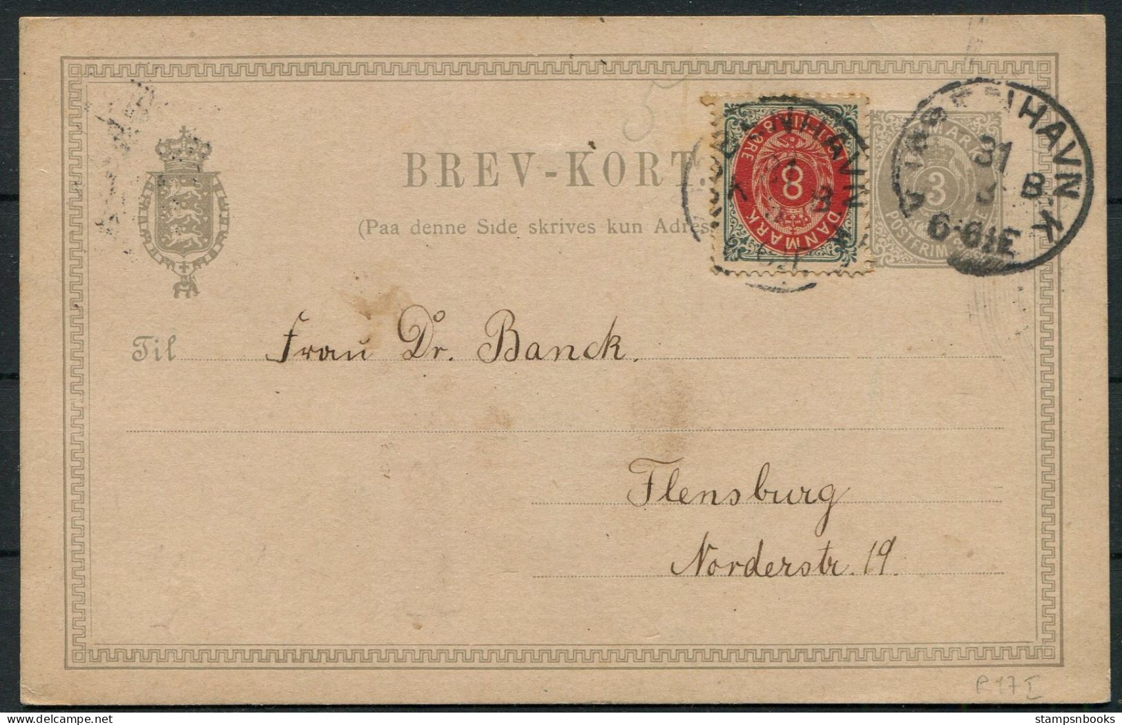 1894 Denmark Uprated 3 Ore Stationery Postcard Copenhagen - Flensburg - Briefe U. Dokumente