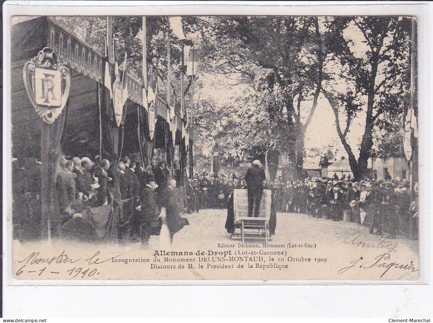 ALLEMANS-de-DROPT: Inauguration Du Monument Deluns-montaud 1909, Discours Du Président De La République - Très Bon état - Other & Unclassified