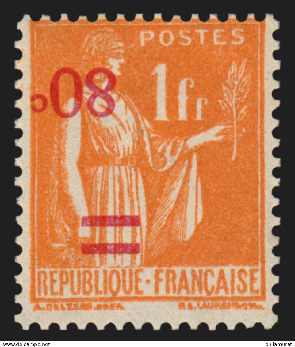 N°359b, Surcharge Renversée, Paix 80c/1fr Orange, Neuf ** SUPERBE - Certificat - Neufs