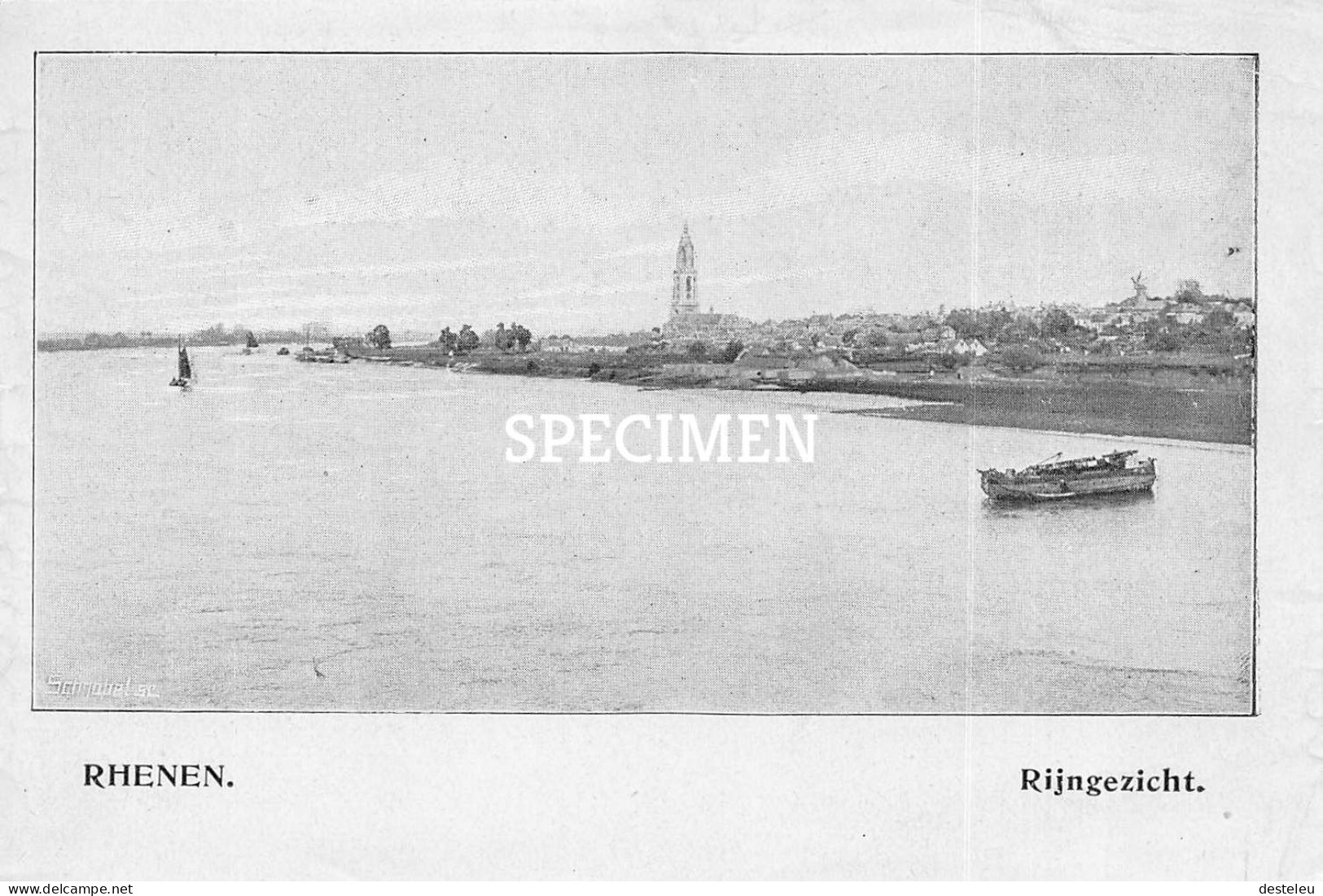 Prent - Rijngezicht - Rhenen  - 8.5x12.5 Cm - Rhenen