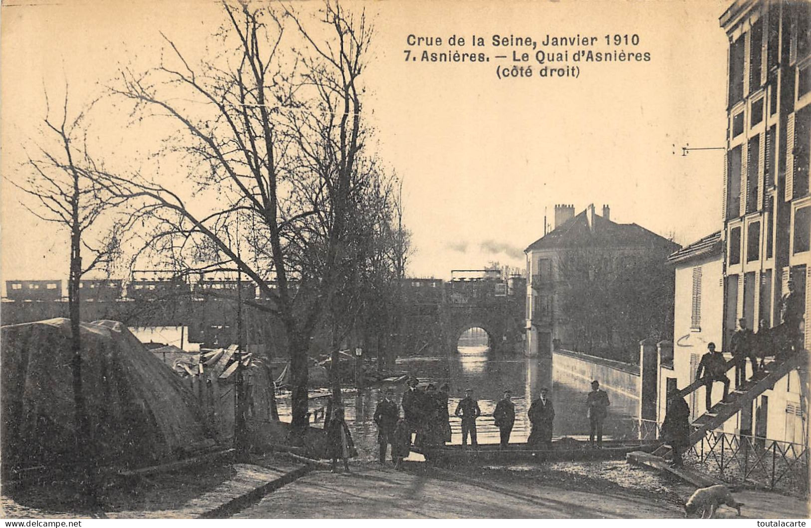 CPA 92 ASNIERES LE QUAI D'ASNIERES COTE DROIT CRUE 1910 - Asnieres Sur Seine