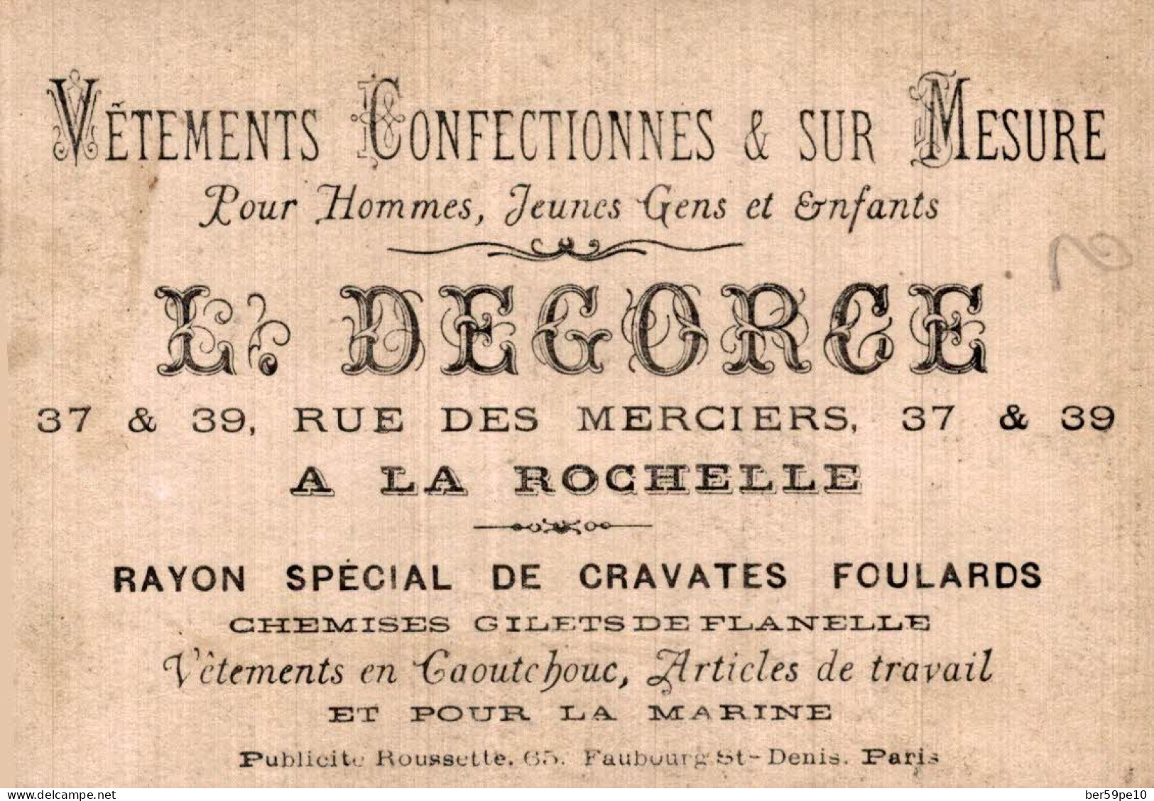 CHROMO VETEMENTS SUR MESURE L. DEGORCE A LA ROCHELLE SERVANTE - Autres & Non Classés