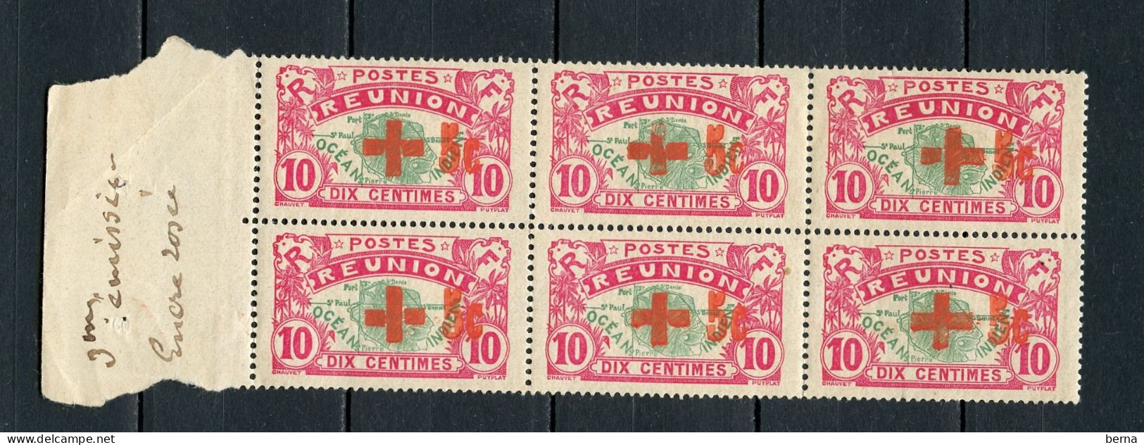 REUNION  81A CROIX ROUGE BLOC DE 6 LUXE NEUF SANS CHARNIERE - Unused Stamps