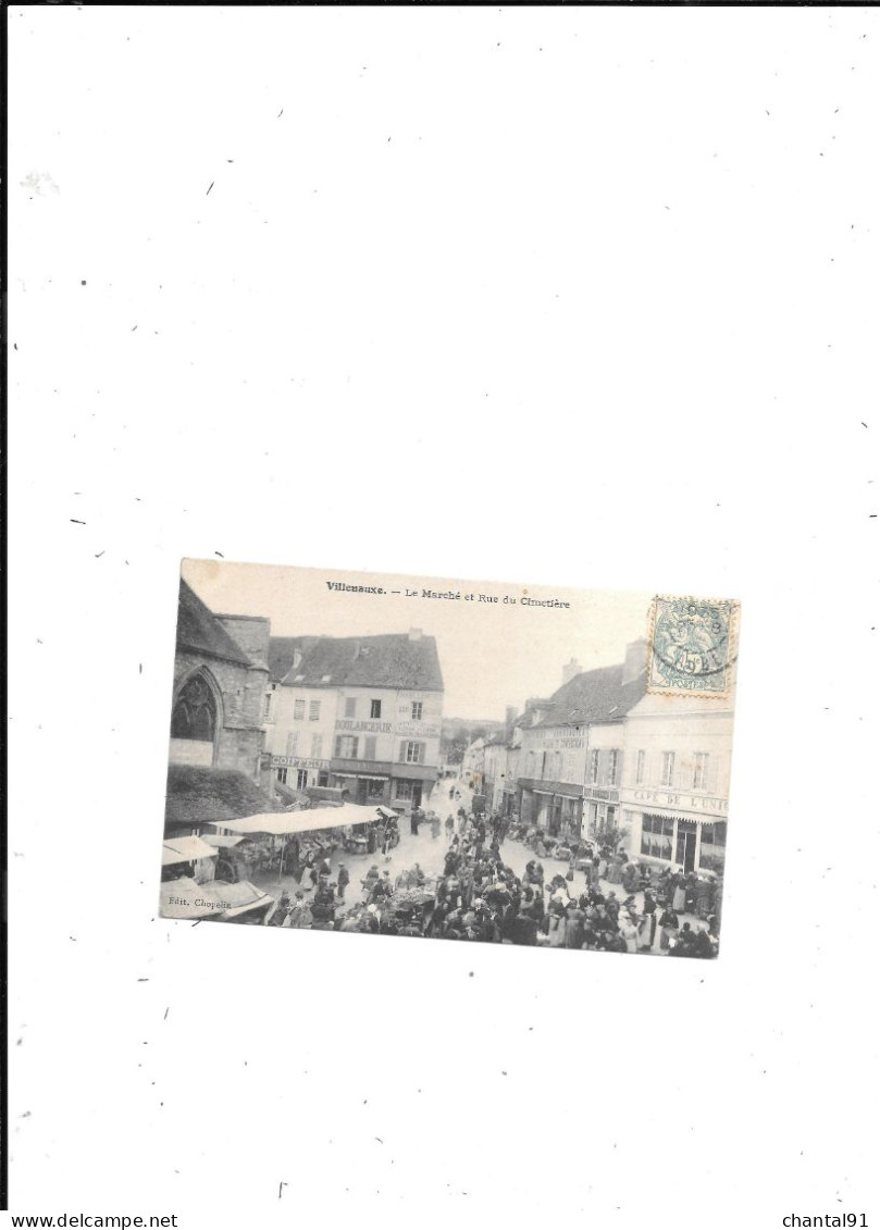 CARTE POSTALE 59 VILLENAUXE LE MARCHE ET RUE DU CIMETIERE VOYAGEE - Autres & Non Classés