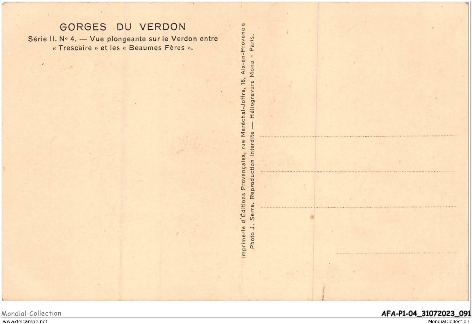 AFAP1-04-0046 - GORGES DU VERDON - Vue Plongeante Sur Le Verdon Entre - Trescaire - Et Les - Beaumes Fères - Autres & Non Classés
