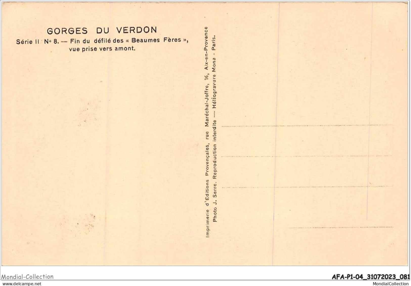 AFAP1-04-0041 - GORGES DU VERDON - Fin Du Défilé Des Beaumes Fères - Vue Prise Vers Amont - Other & Unclassified