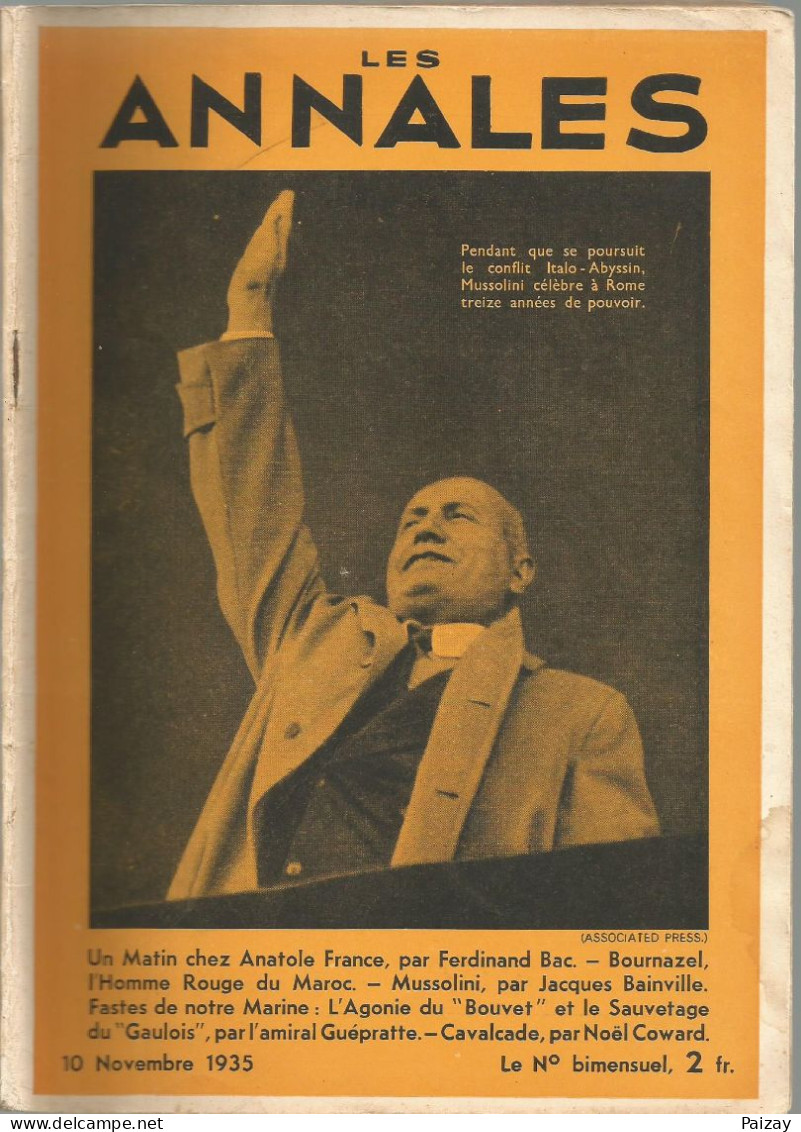 Les Annales  Novembre 1935 Mussolini Ferdinad Bac Bournazel Maroc Bainville Amiral Guépratte Noel Coward - 1901-1940