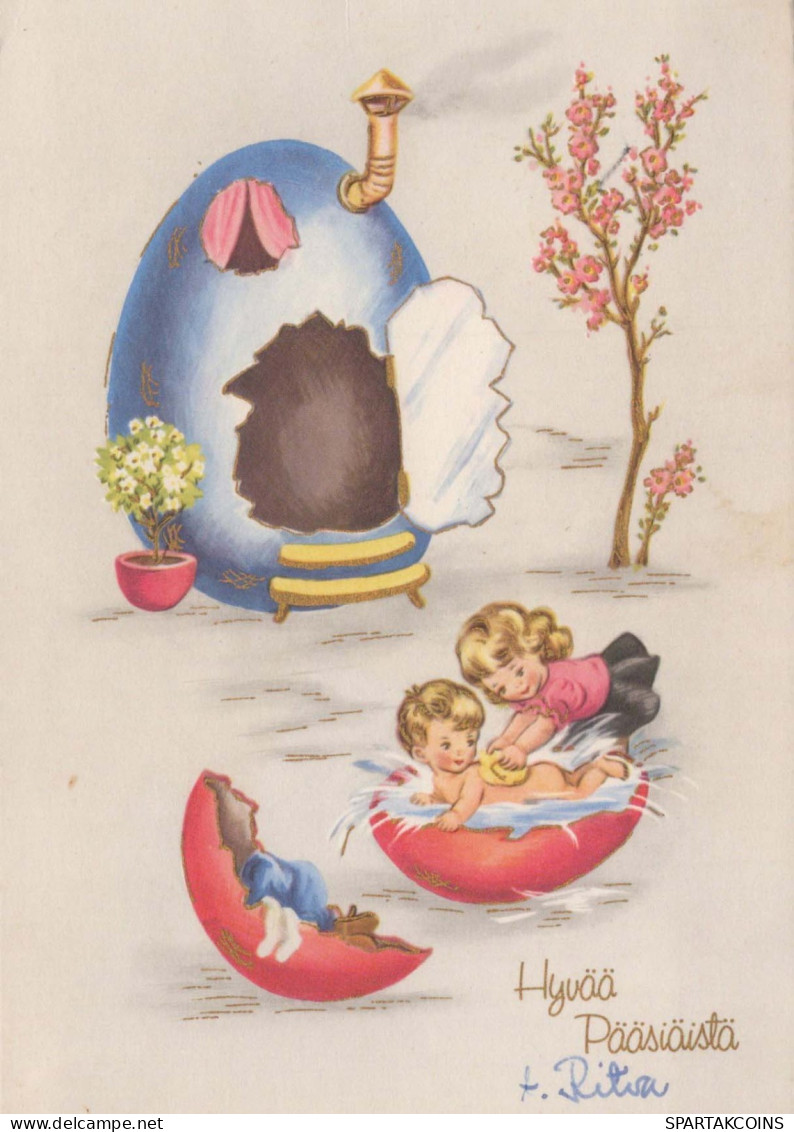 PÂQUES ENFANTS ŒUF Vintage Carte Postale CPSM #PBO309.A - Easter