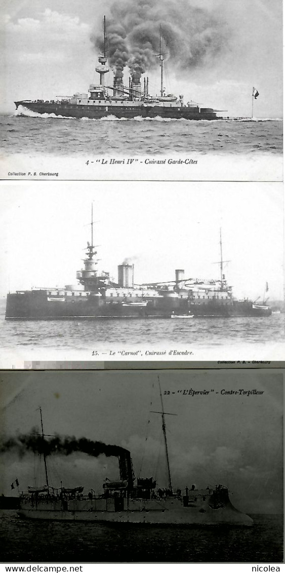 CHERBOURG MARINE DE GUERRE LE HENRI IV LE CARNOT L'EPERVIER  LOT CPA NON POSTEE PARFAIT ETAT - Warships