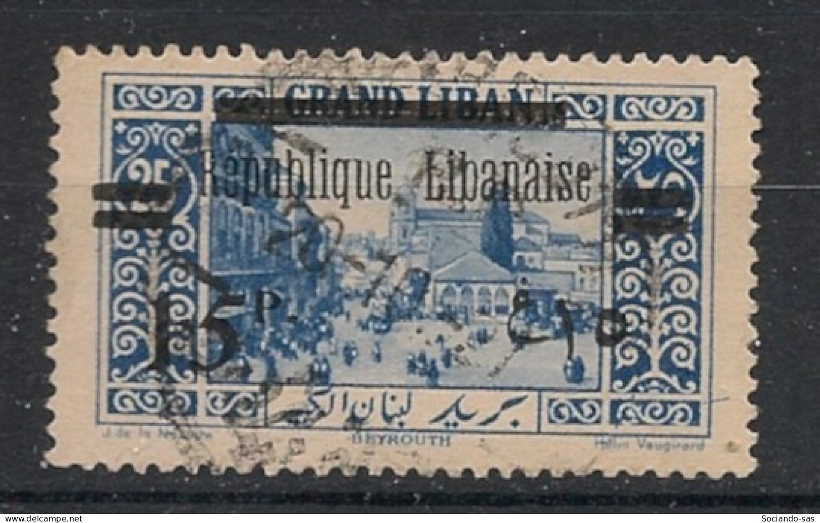 GRAND LIBAN - 1927 - N°YT. 95 - Beyrouth 15pi Sur 25pi Bleu - Oblitéré / Used - Gebraucht