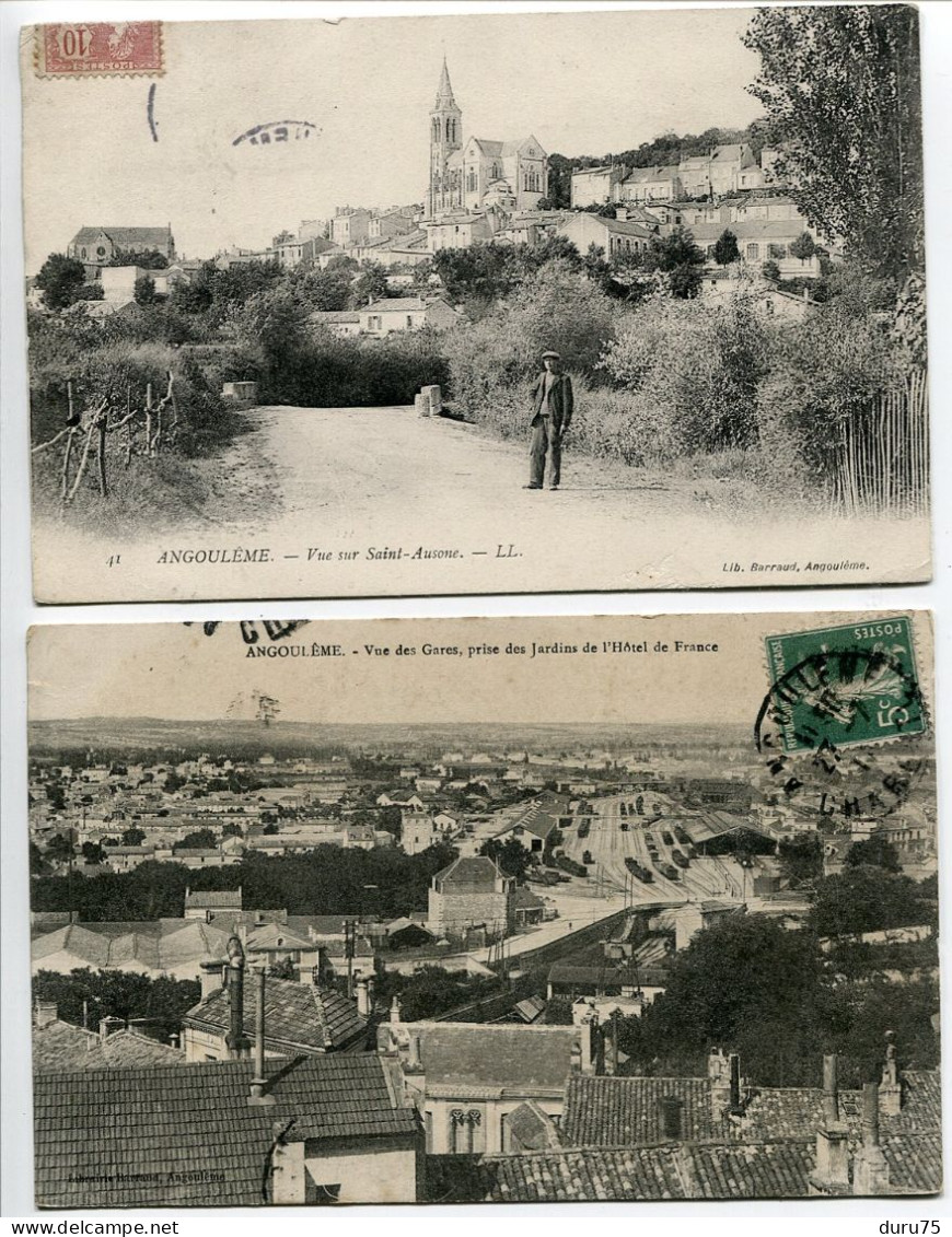 LOT 2 CPA Voyagé 1904 & 1911 * ANGOULÊME Vue Sur Saint Ausone & Vue Des Gares Prise Des Jardins De L'Hôtel De France - Angouleme