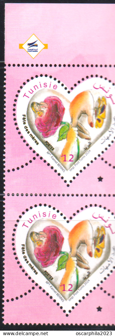 2024-Tunisie- Fête Des Mères -Femme- Enfant- Rose- Papillon- Mains- En Paire 2v   -.MNH****** - Farfalle